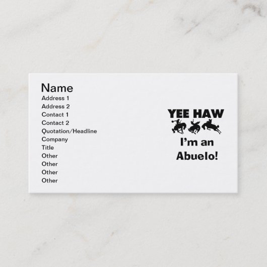 Yee Haw Ik ben een Abuelo T-shirts en geschenken Visitekaartje (Voorkant)