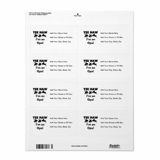 Yee Haw Ik ben een Opa T-shirts en geschenken Etiket (Full Sheet)