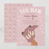 Yee Haw Modern Blush Roze Western Cowboy Verjaarda Kaart (Voorkant / Achterkant)
