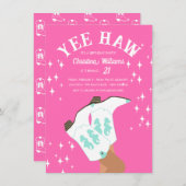 Yee Haw Modern Heet Roze Western Rodeo Verjaardag Kaart (Voorkant / Achterkant)
