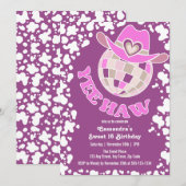 Yee Haw Paarse Disco Cowgirl Rodeo Verjaardag Kaart (Voorkant / Achterkant)