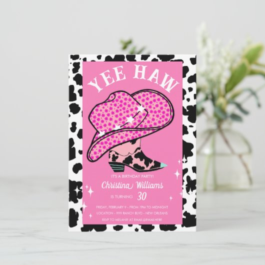 Yee Haw Pink Cowgirl Rodeo 30e verjaardag Kaart (Staand voorkant)