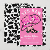 Yee Haw Pink Cowgirl Rodeo Verjaardag Kaart (Voorkant / Achterkant)