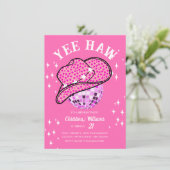 Yee Haw Pink Disco Cowboy Rodeo Verjaardag Kaart (Staand voorkant)