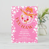 Yee Haw Pink Disco Cowgirl Rodeo Verjaardag Kaart (Staand voorkant)