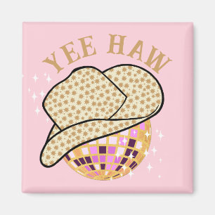 Yee Haw Pink Gold Cowgirl Disco Rodeo Magneet