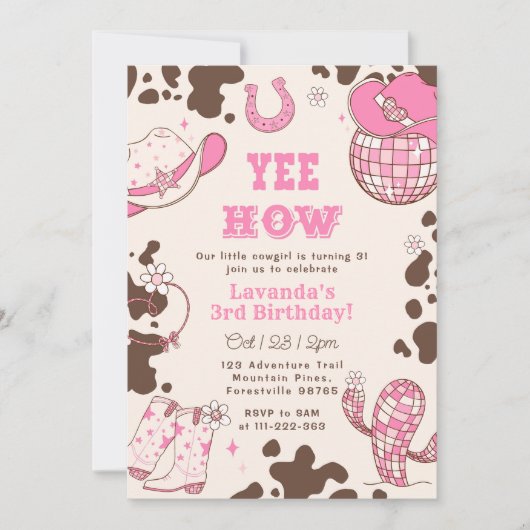 Yee Haw Rodeo Cowgirl 3e verjaardag foto Kaart (Voorkant)
