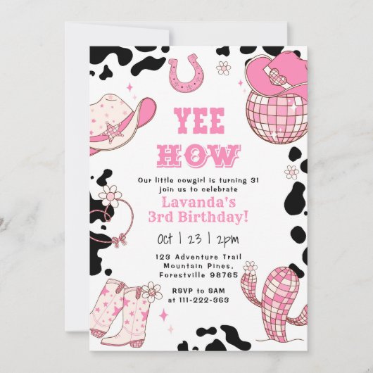 Yee Haw Rodeo Cowgirl 3e verjaardag Kaart (Voorkant)