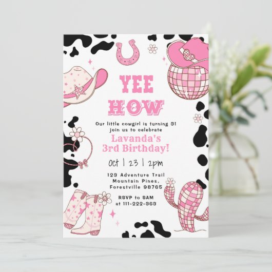 Yee Haw Rodeo Cowgirl 3e verjaardag Kaart (Staand voorkant)