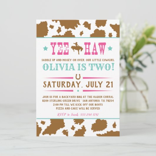 Yee Haw Rodeo Cowgirl Uitnodiging (Staand voorkant)