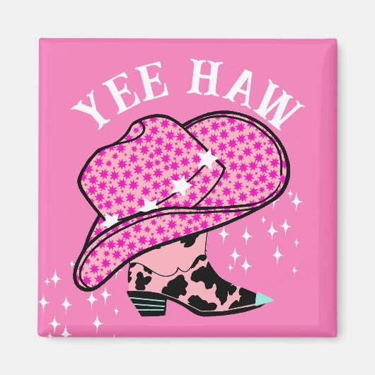 Yee Haw Roze Cowgirl Rodeo Pet Boot Magneet (Voorkant)