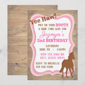 Yee Haw Roze Cowgirl Uitnodiging (Voorkant / Achterkant)