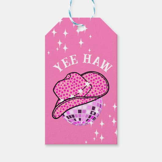 Yee Haw Roze Paarse Cowgirl Disco Rodeo Cadeaulabel (Voorkant)