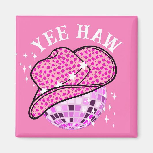 Yee Haw Roze Paarse Cowgirl Disco Rodeo Magneet (Voorkant)