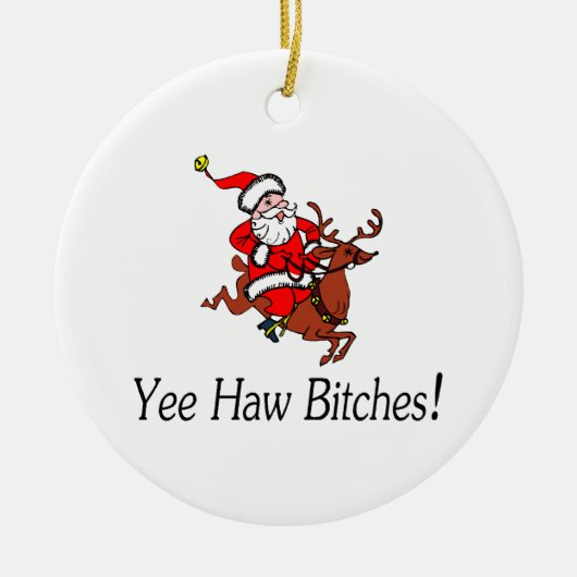 Yee Haw Santa Keramisch Ornament (Voorkant)
