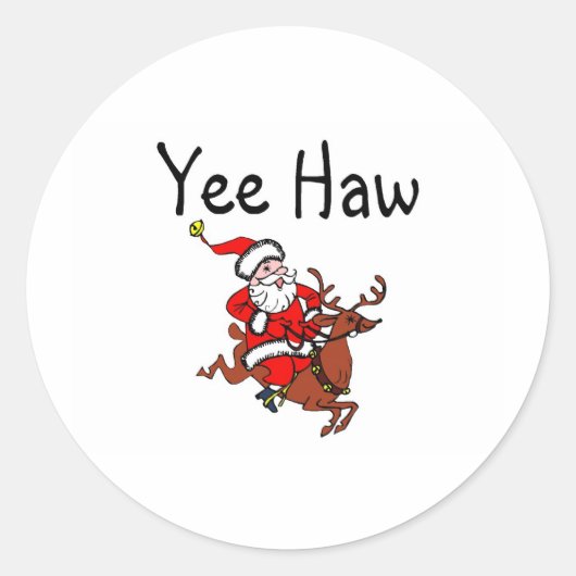 Yee Haw Santa Ronde Sticker (Voorkant)