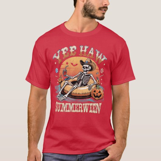 Yee Haw Summerween Cowboy Skelet Westerse Hallowee T-shirt (Voorkant)
