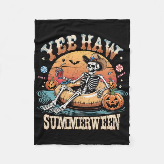 Yee Haw Summerween Cowboy Skeleton Western Hallowe Fleece Deken (Voorkant)