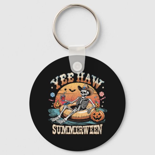 Yee Haw Summerween Cowboy Skeleton Western Hallowe Sleutelhanger (Voorkant)