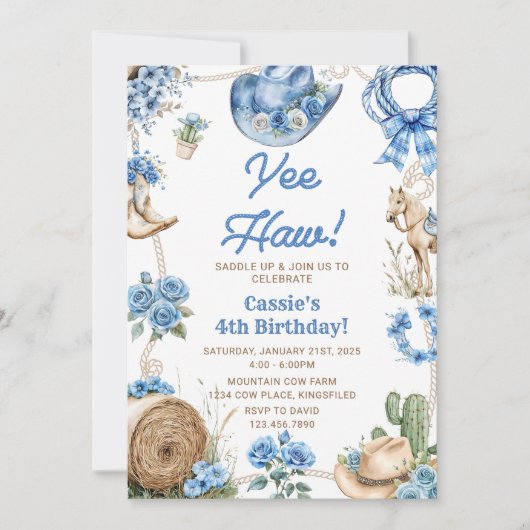 Yee Haw! Western Cowboy Rodeo Birthday Party Kaart (Voorkant)
