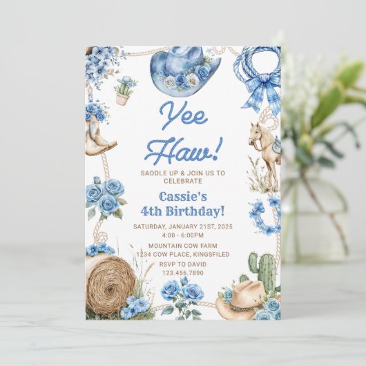 Yee Haw! Western Cowboy Rodeo Birthday Party Kaart (Staand voorkant)