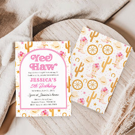 Yee Haw Western Cowgirl Fifth Rodeo 5th Birthday Kaart