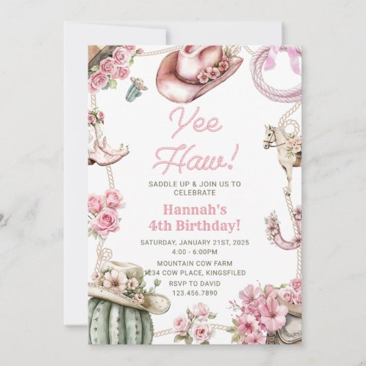 Yee Haw! Western Cowgirl Rodeo Birthday Party Kaart (Voorkant)