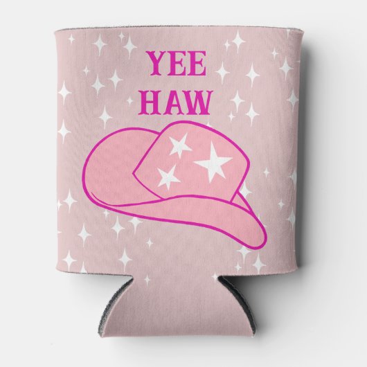 Yee Haw Western Rodeo Cowboy Pet Blush Roze Blikjeskoeler (Voorkant)