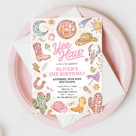 Yee Haw Western Rodeo Cowgirl 2nd Birthday Kaart