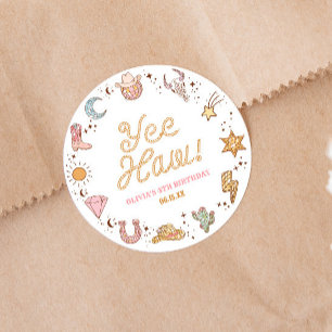 Yee Haw! Westerse Disco Cowgirl Verjaardagsfeestje Ronde Sticker