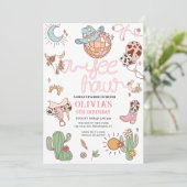 Yee How Girl Verjaardag Disco Rodeo Party Save The Date (Staand voorkant)