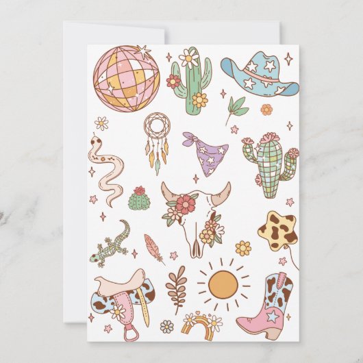 Yee How Girl Verjaardag Disco Rodeo Party Save The Date (Achterkant)