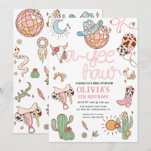 Yee How Girl Verjaardag Disco Rodeo Party Save The Date