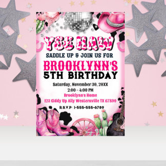 Yee Yaw Disco Cowgirl Verjaardagsfeestuitnodiging Kaart