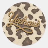 Yeehaw Brown Koe Land Westerne Rodeo Partij Ronde Sticker (Voorkant)