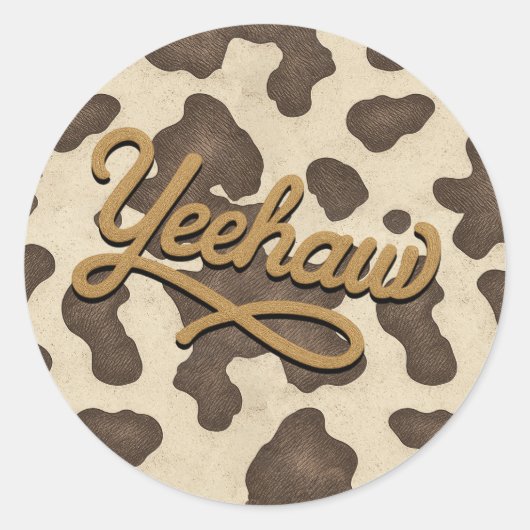 Yeehaw Brown Koe Land Westerne Rodeo Partij Ronde Sticker (Voorkant)