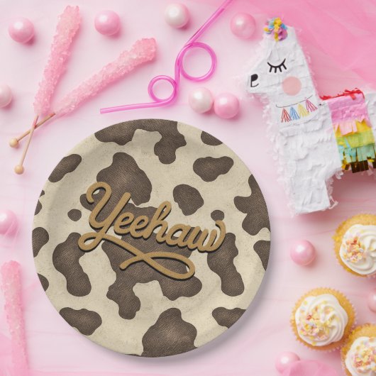 Yeehaw Bruine Koe Country Western Rodeo Feest Papieren Bordje (Feest)