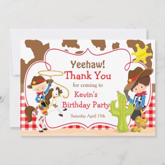 Yeehaw Cowboy Westerne Birthday Party Bedankkaart (Voorkant)