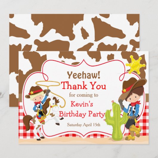 Yeehaw Cowboy Westerne Birthday Party Bedankkaart (Voorkant / Achterkant)