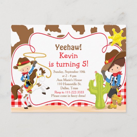 Yeehaw Cowboy Westerne Birthday Party Briefkaart (Voorkant)