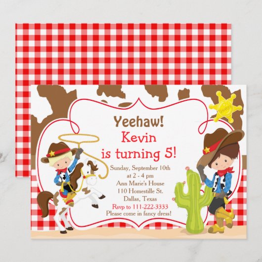 Yeehaw Cowboy Westerne Birthday Party Kaart (Voorkant / Achterkant)