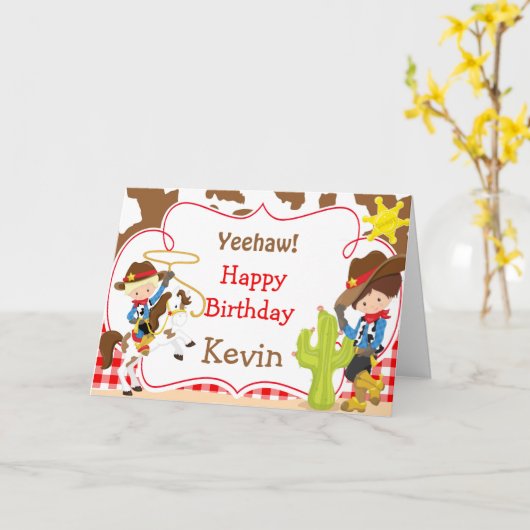 Yeehaw Cowboy Westerne Birthday Party Kaart (Gele Bloem)