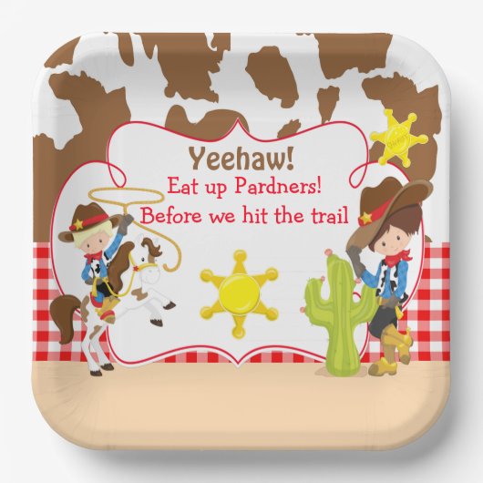 Yeehaw Cowboy Westerne Birthday Party Papieren Bordje (Voorkant)