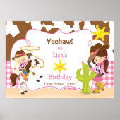 Yeehaw Cowgirl Western Verjaardag Poster meisje (Voorkant)