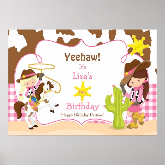 Yeehaw Cowgirl Western Verjaardag Poster meisje (Voorkant)