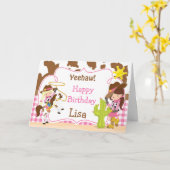 Yeehaw Cowgirl Westerne Birthday Party Kaart (Gele Bloem)