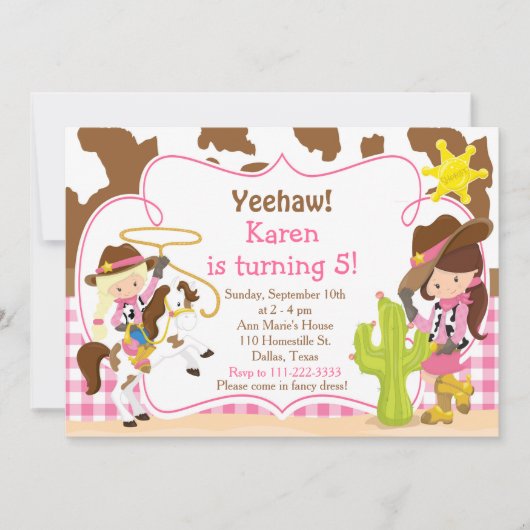 Yeehaw Cowgirl Westerne Birthday Party Kaart (Voorkant)