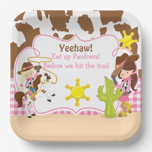 Yeehaw Cowgirl Westerne Birthday Party Papieren Bordje (Voorkant)