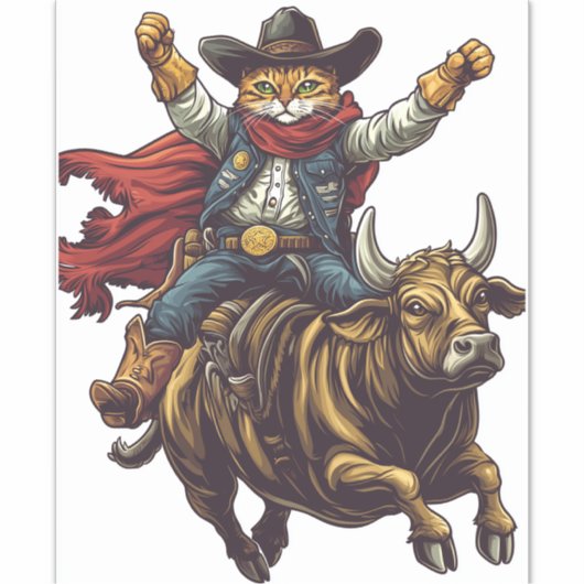 Yeehaw Kat - Wild West Cat Cowboy Rodeo Sticker (Voorkant)