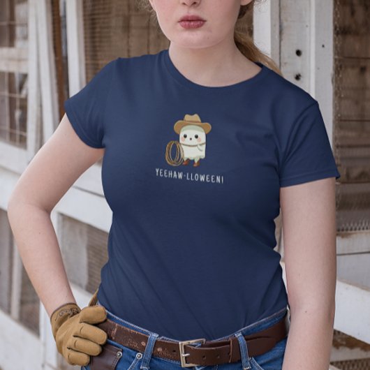 “Yeehaw-lloween!”  Funny Cowboy Ghost Halloween  Tri-Blend Shirt